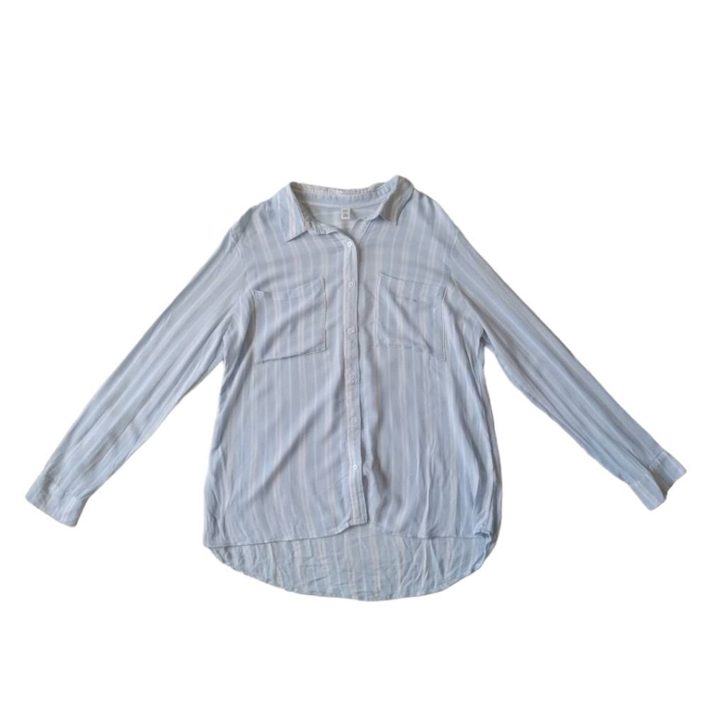 BP. Light Blue and White Vertical Striped Coastal Chic Button Up Shirt Small